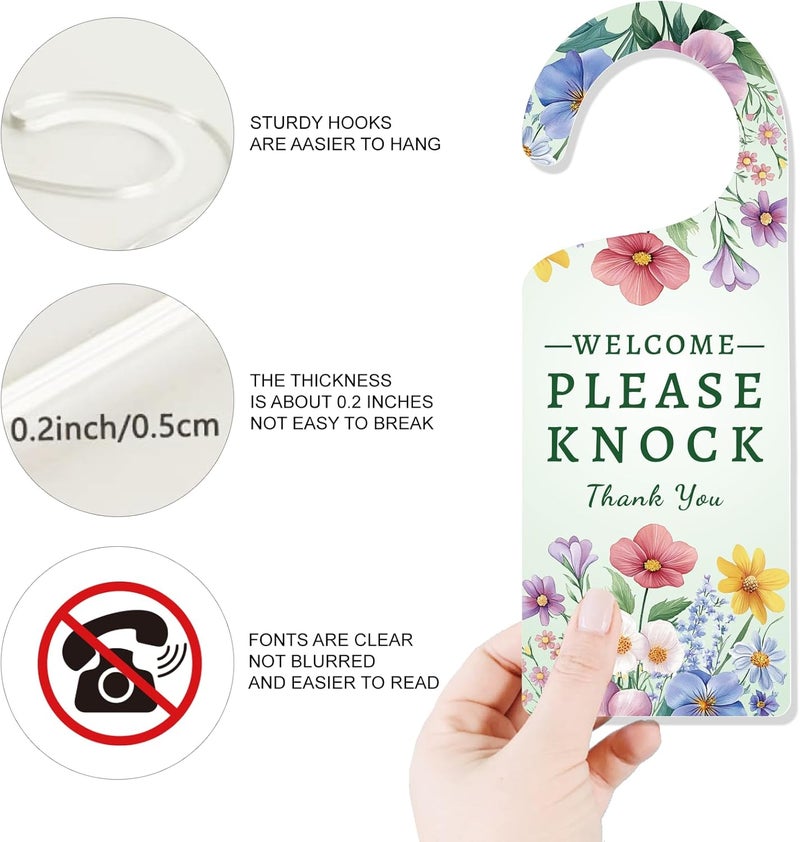CHGCRAFT Do Not Disturb Sign Door Hanger Sign 2 Pack Flower Leaf Printed Please Do Not Disturb and Welcome Please Knock Door Hangings Sign Acrylic Engraved Door Sign for work Office Conference Room - Image 3